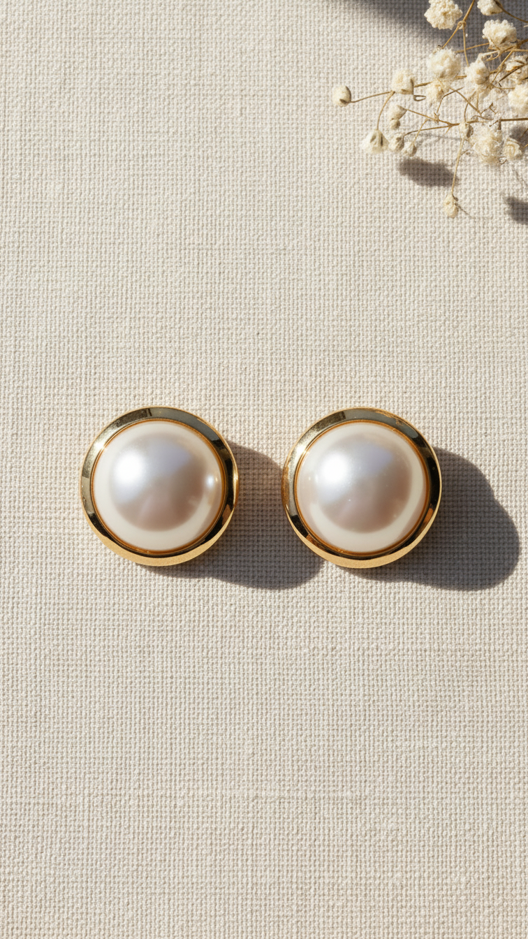 Classic pearl stud earrings, Vintage Style Pearl Studs, Elegant Gold Pearl Studs