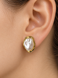 Gold-Plated Faux Pearl Studs, Irregular Imitation Pearl Earrings, Gold-Plated Baroque-Style Pearl Studs
