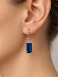 Silver-Plated Blue Crystal Earrings, Blue Crystal Rectangle Drops, Silver-Plated Blue Crystal Dangles