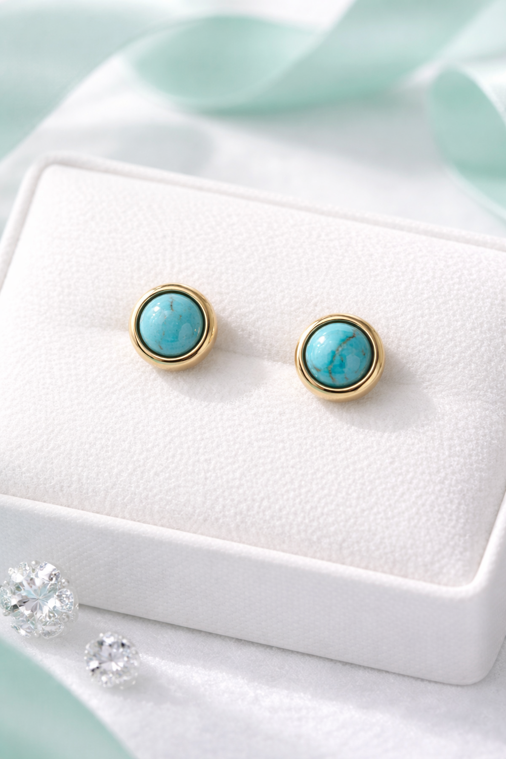 Turquoise Elegance Studs, Classic Blue Gem Studs, Delicate Blue Luxe Studs