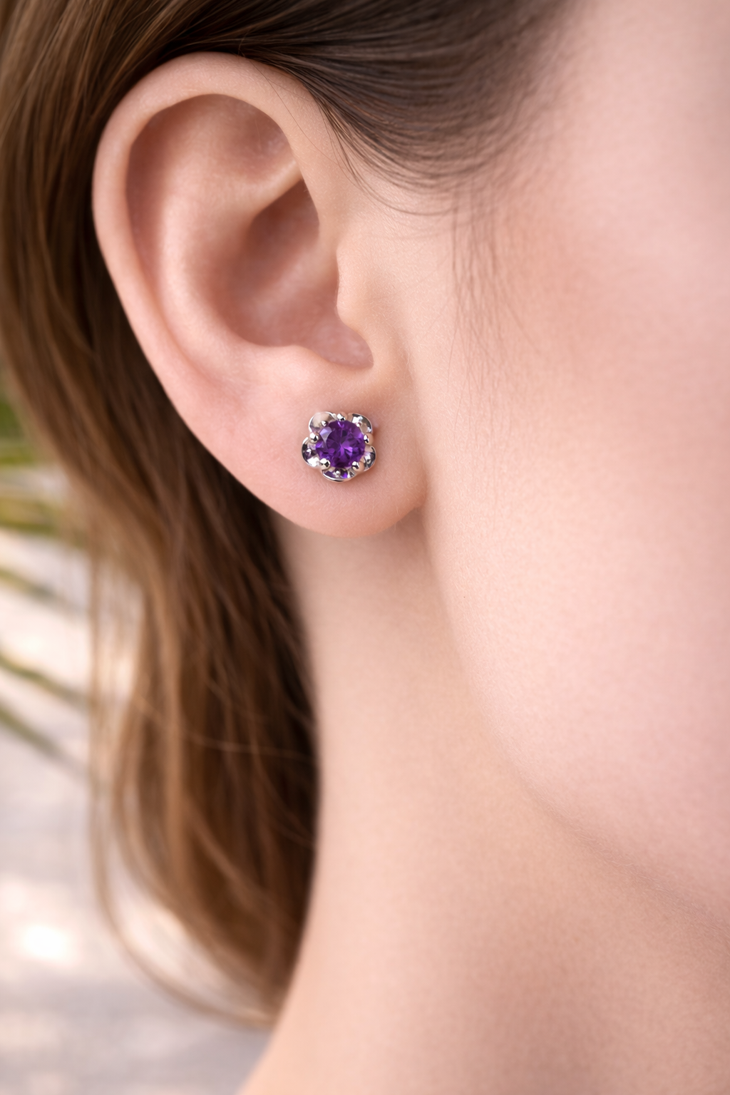 Elegant Amethyst Studs, Timeless Violet Earrings, Amethyst Shine Studs