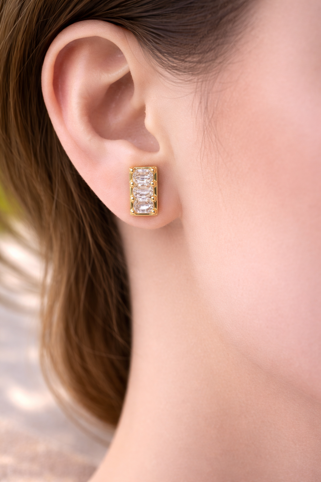 Luxe Crystal Studs, Elegant Trio Studs, Golden Spark Studs