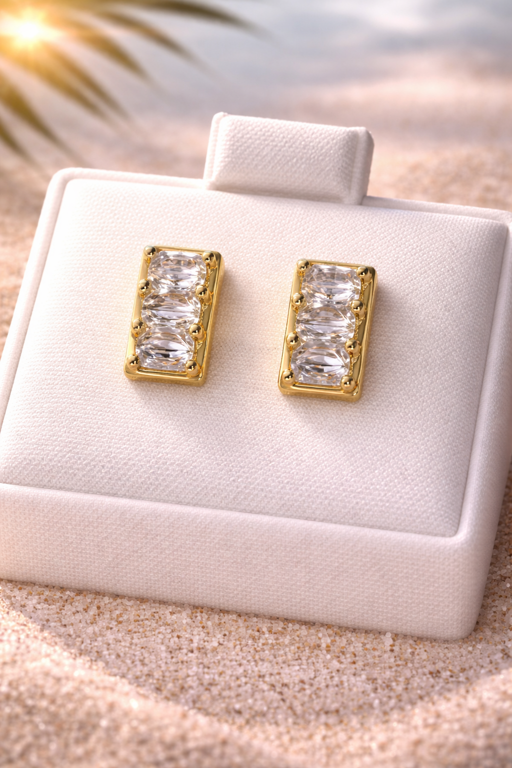 Luxe Crystal Studs, Elegant Trio Studs, Golden Spark Studs