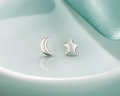 Star & Moon Silver Studs, Minimalist Moon Star Earrings, Sterling Silver Moon & Star Earrings