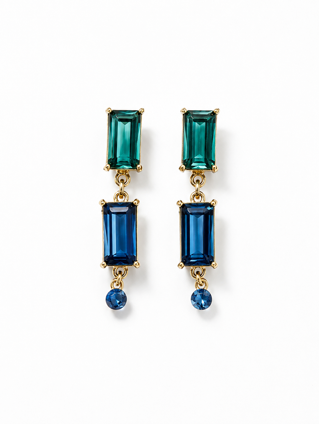 Australian Crystal Drop Earrings, Emerald & Sapphire Blue Crystal Earrings