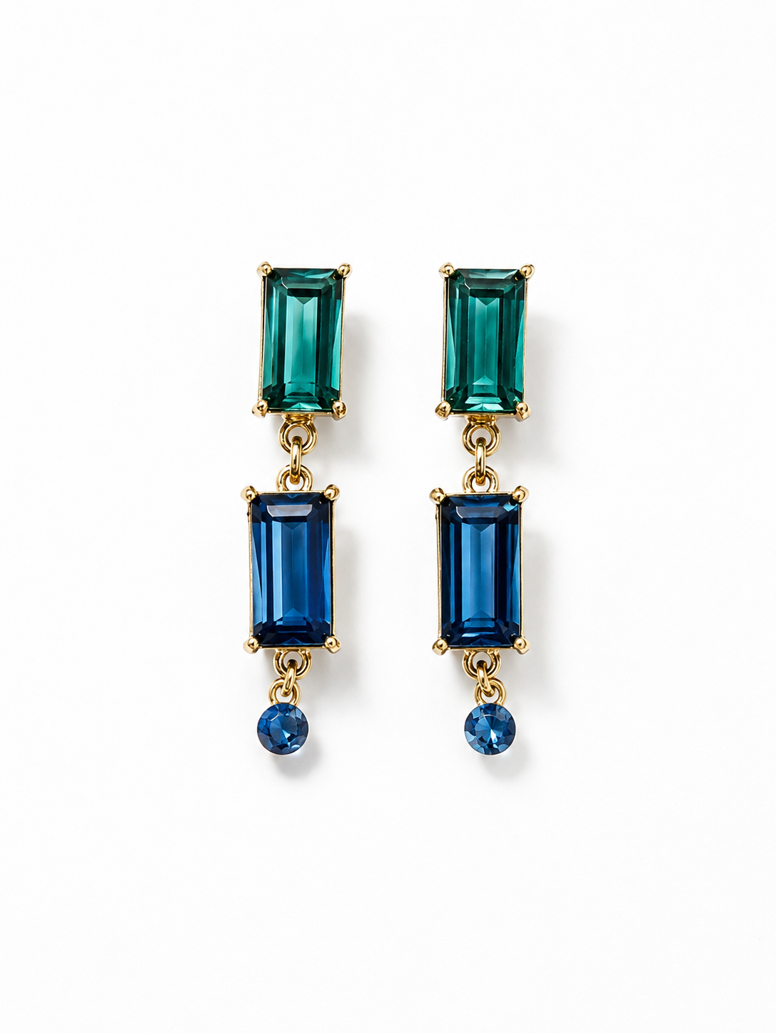 Australian Crystal Drop Earrings, Emerald & Sapphire Blue Crystal Earrings