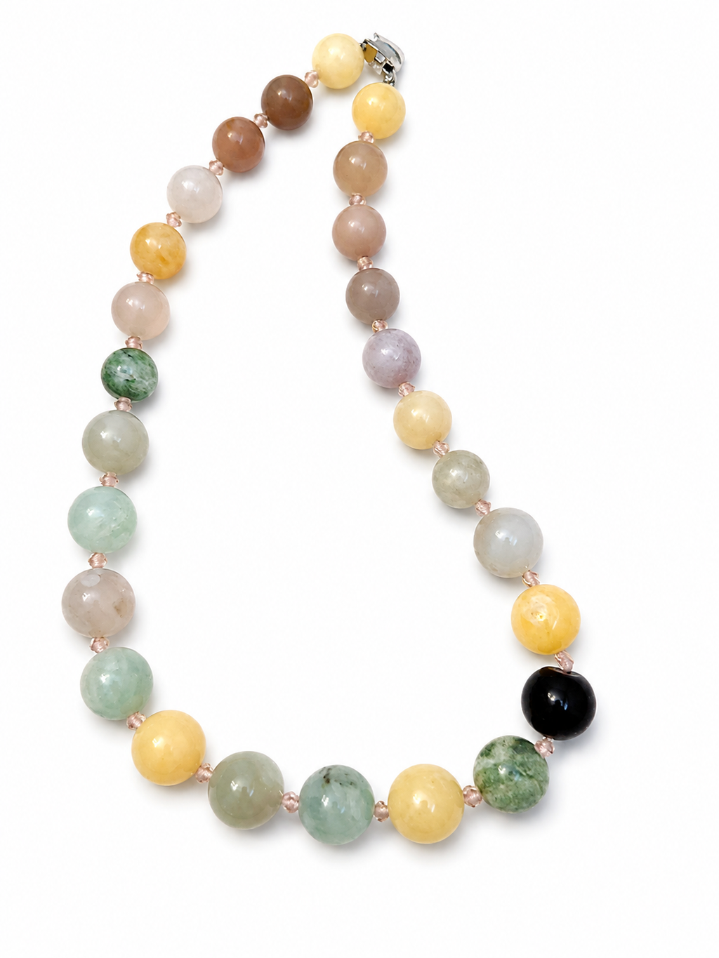 Natural Multicolor Jade & Black Obsidian Necklace, Jade multicolor necklace