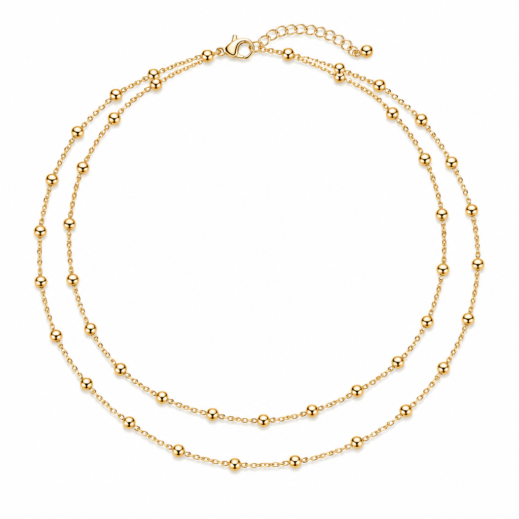 Gold Filled Double Layer Beaded Necklace, Gold Filled necklaces,
