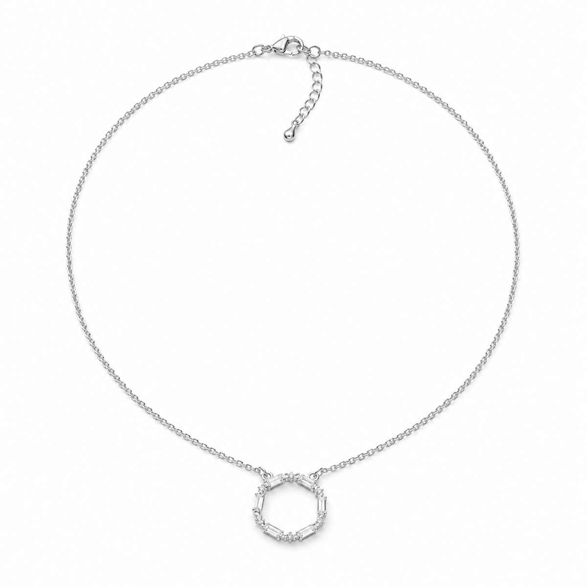 Sterling Silver Zircon Circle Pendant Necklace, Sparkling Zircon Stones necklaces
