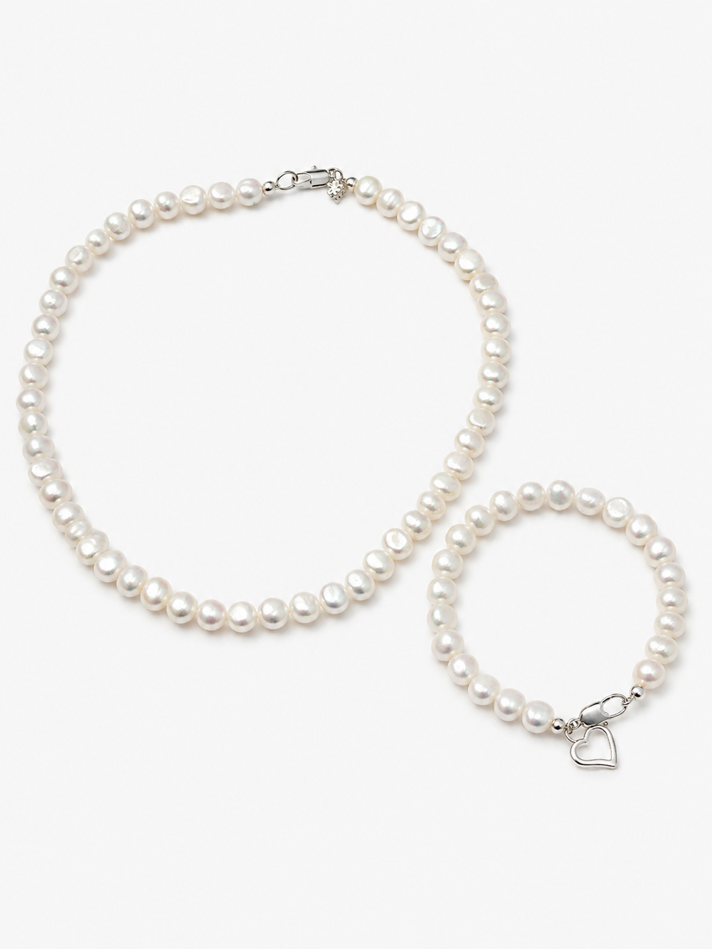 Real Pearl Jewelry Set – Necklace & Heart Charm Bracelet, Real Pearls Necklace