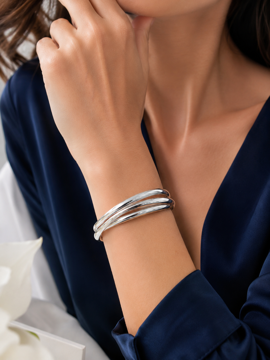 Sterling Silver Bracelet, Bangle bracelet, Interlocking Bracelet