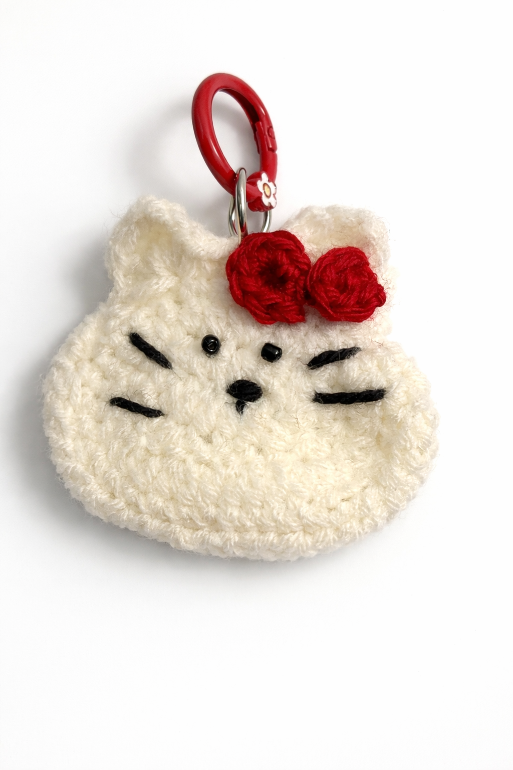 Cute Backpack Keychain, Adorable Handmade Bag Accessory, Cat Keychain with Red Bow.