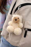 Fluffy Cream Teddy Bear keychain,  Keychain with Heart Clip
