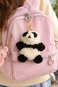 Panda Pom-Pom Keychain, Cute Panda Bag Charm, Panda Yarn Keychain