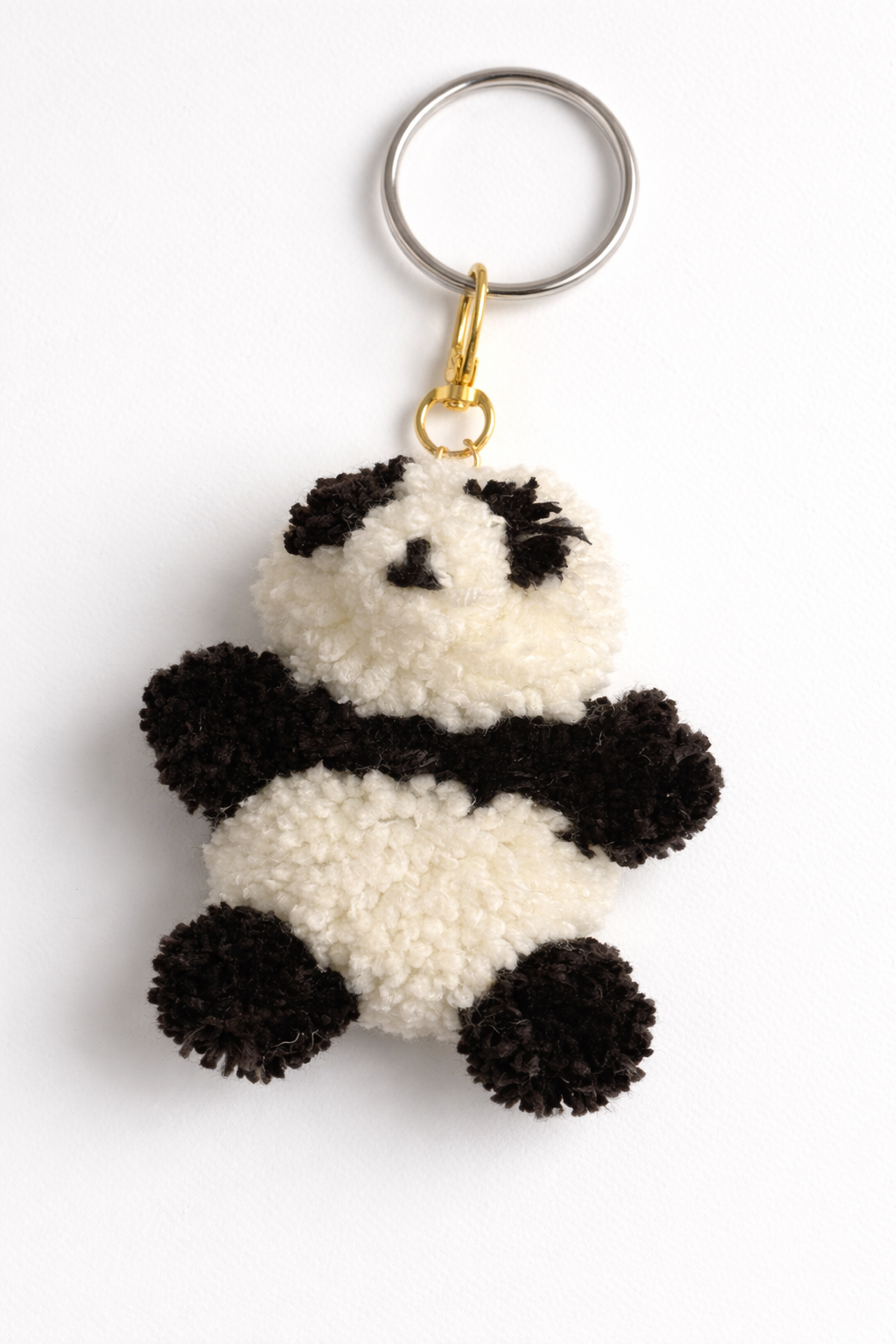 Panda Pom-Pom Keychain, Cute Panda Bag Charm, Panda Yarn Keychain