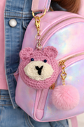 Cute Teddy Bear Keychain, Adorable Crochet Bear Charm, Pink Bear Backpack Charm