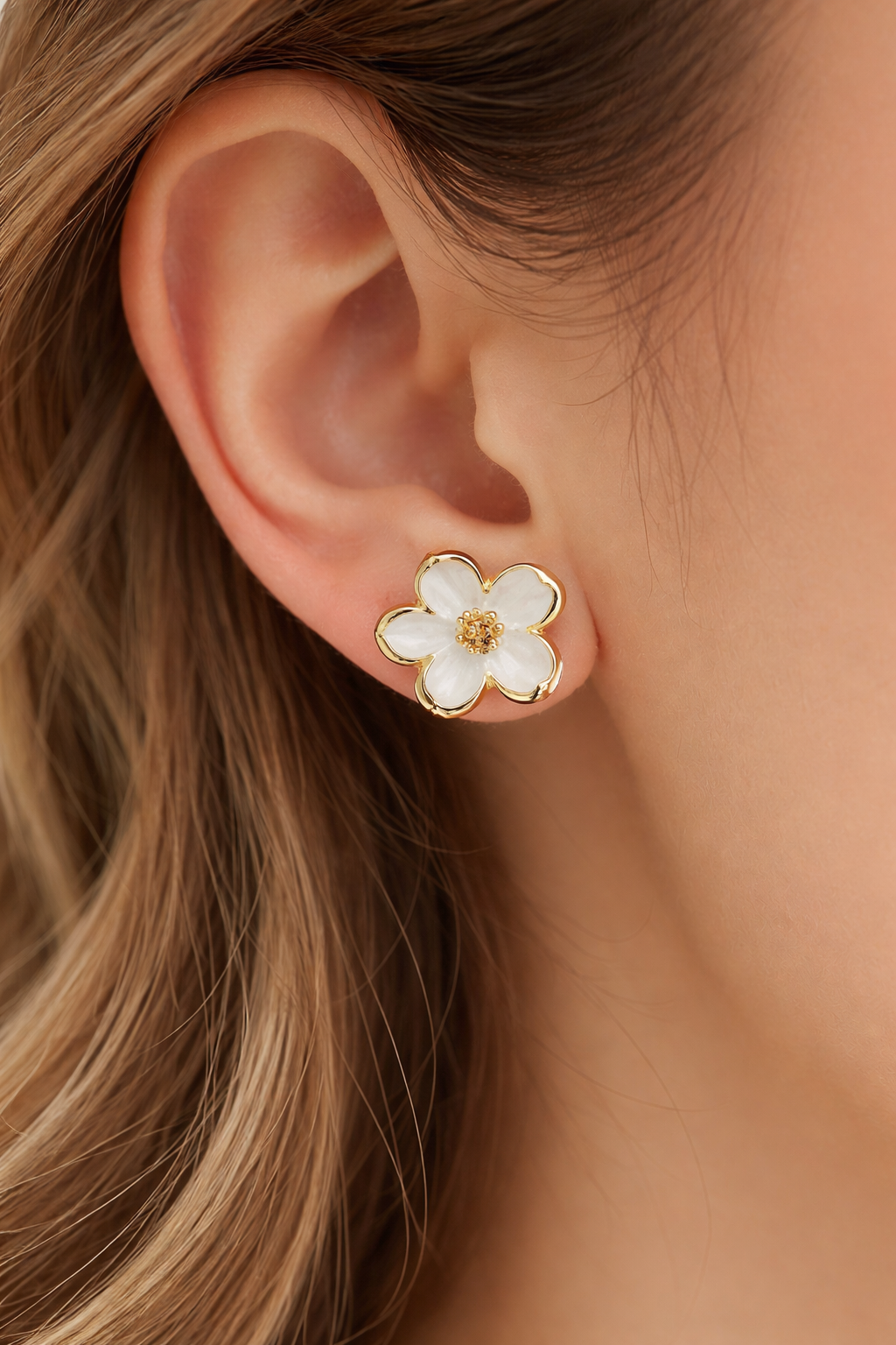 White Flower Stud Earrings, Elegant Flower Stud Earrings, Petite Flower Stud Earrings.