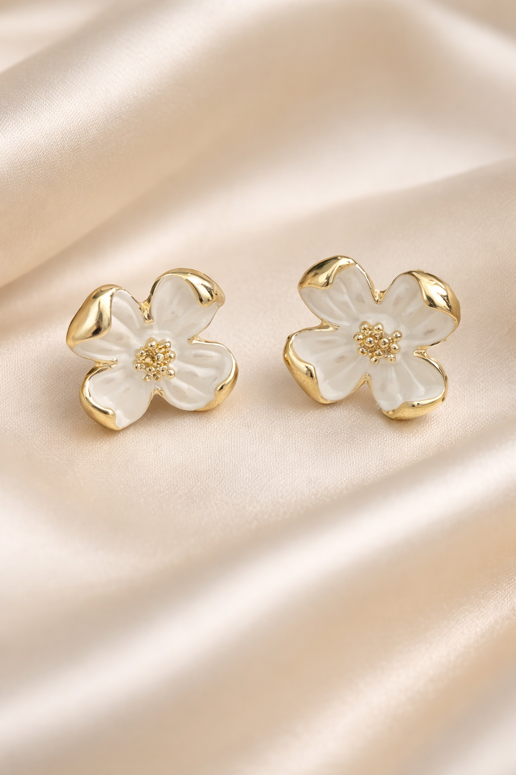 White Flower Stud Earrings, Elegant Flower Stud Earrings, Petite Flower Stud Earrings.