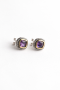 Two-Tone Amethyst Studs, Classic Amethyst Stud Earrings, Vintage Style Amethyst Studs