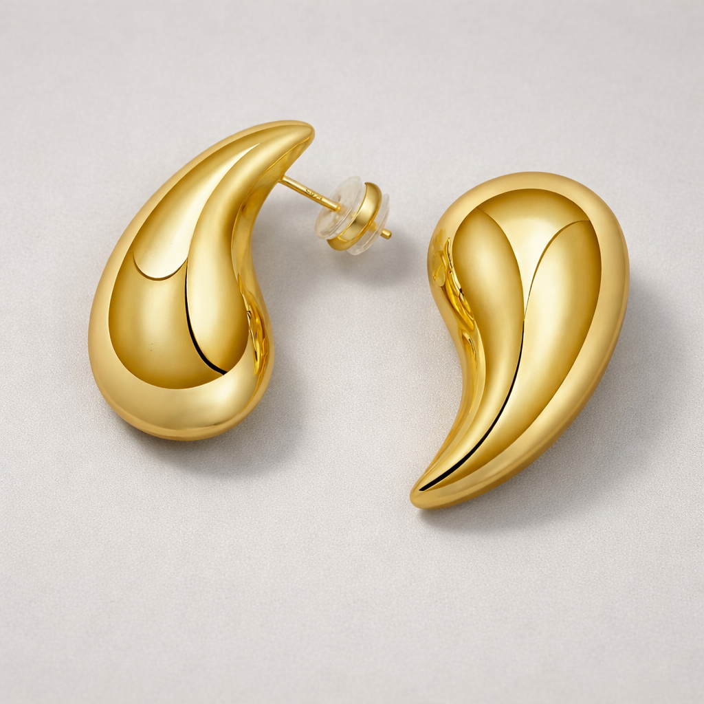 Gold Teardrop Earrings, Bold Gold Teardrop Earrings, Elegant Gold Sculptural Earrings