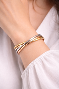 Classic Three Tone Bracelet, Minimalist Tricolor Bangle, Intertwined Gold Bangle