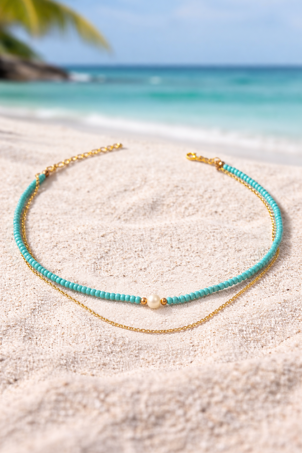 Minimal Pearl Choker, Delicate Turquoise Necklace, Summer Pearl Choker