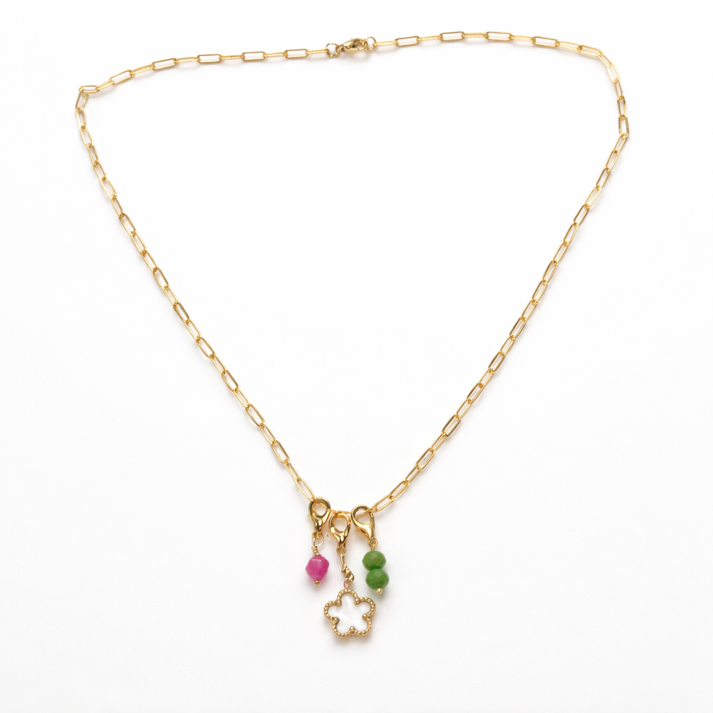 Minimal Gold Charm Necklace, Lucky Clover Gold Necklace, Dainty Gold Charm Necklace