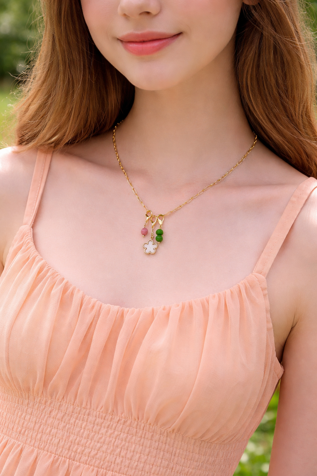 Minimal Gold Charm Necklace, Lucky Clover Gold Necklace, Dainty Gold Charm Necklace