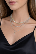 Modern Quartz Layer Necklace, Delicate Pearl Drop and light green quartz Necklace.
