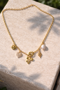Gold Pearl Charm Office Necklace, Elegant Gold Charm Necklace, Minimalist Office Gold Necklace