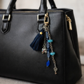 Statement Tassel Bag Charm, Chic Navy Purse Accessory, Luxury Tassel Bag Keychain