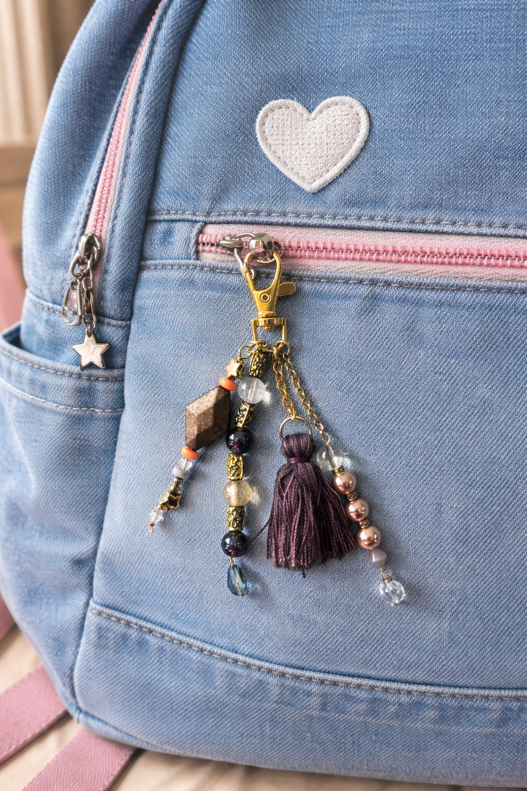 Boho Beaded Keychain, Trendy Teen Keychain, Stylish Tassel Charm