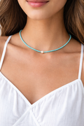 Summer Breeze Bead Necklace, Turquoise Pearl Accent Choke, Turquoise Summer Necklace