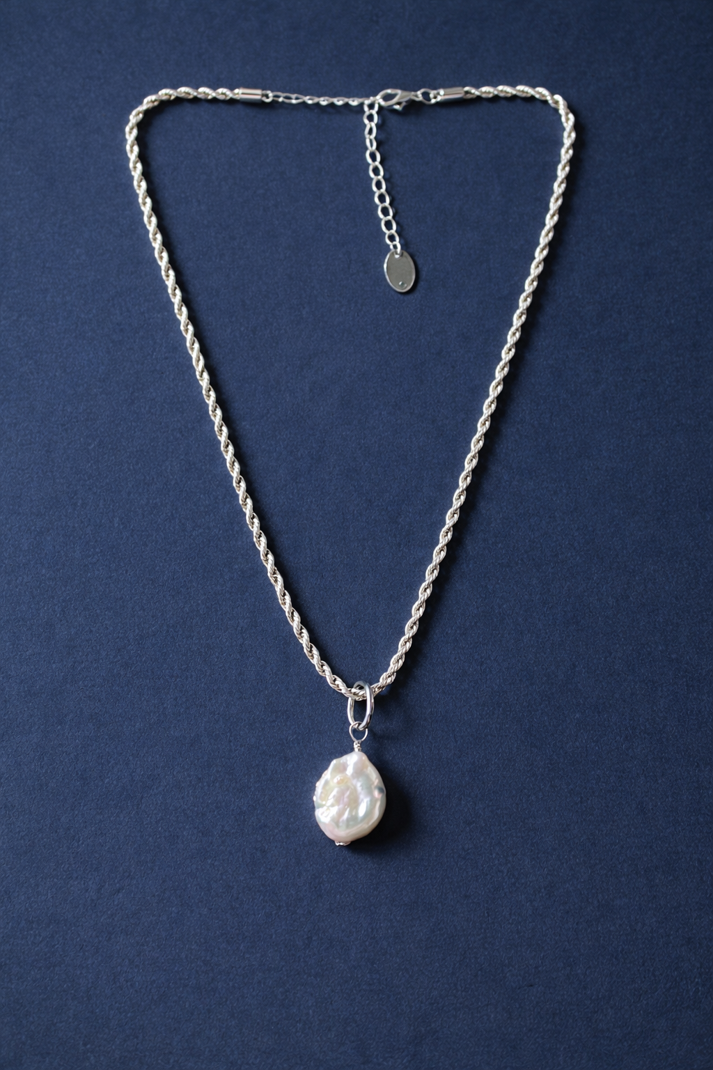 Luxury Coin Pearl Necklace, Minimal Pearl Statement Necklace, Sterling Rope & Pearl Necklace