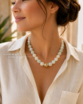 Natural White & Aqua Real Agate Necklace | 10 mm | 18" Gold Accent