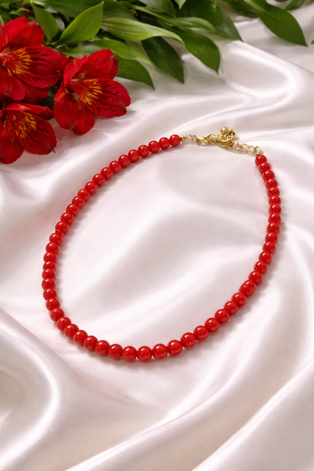 Classic Red Coral Necklace, Minimalist Coral Necklace, Coral Summer Necklace