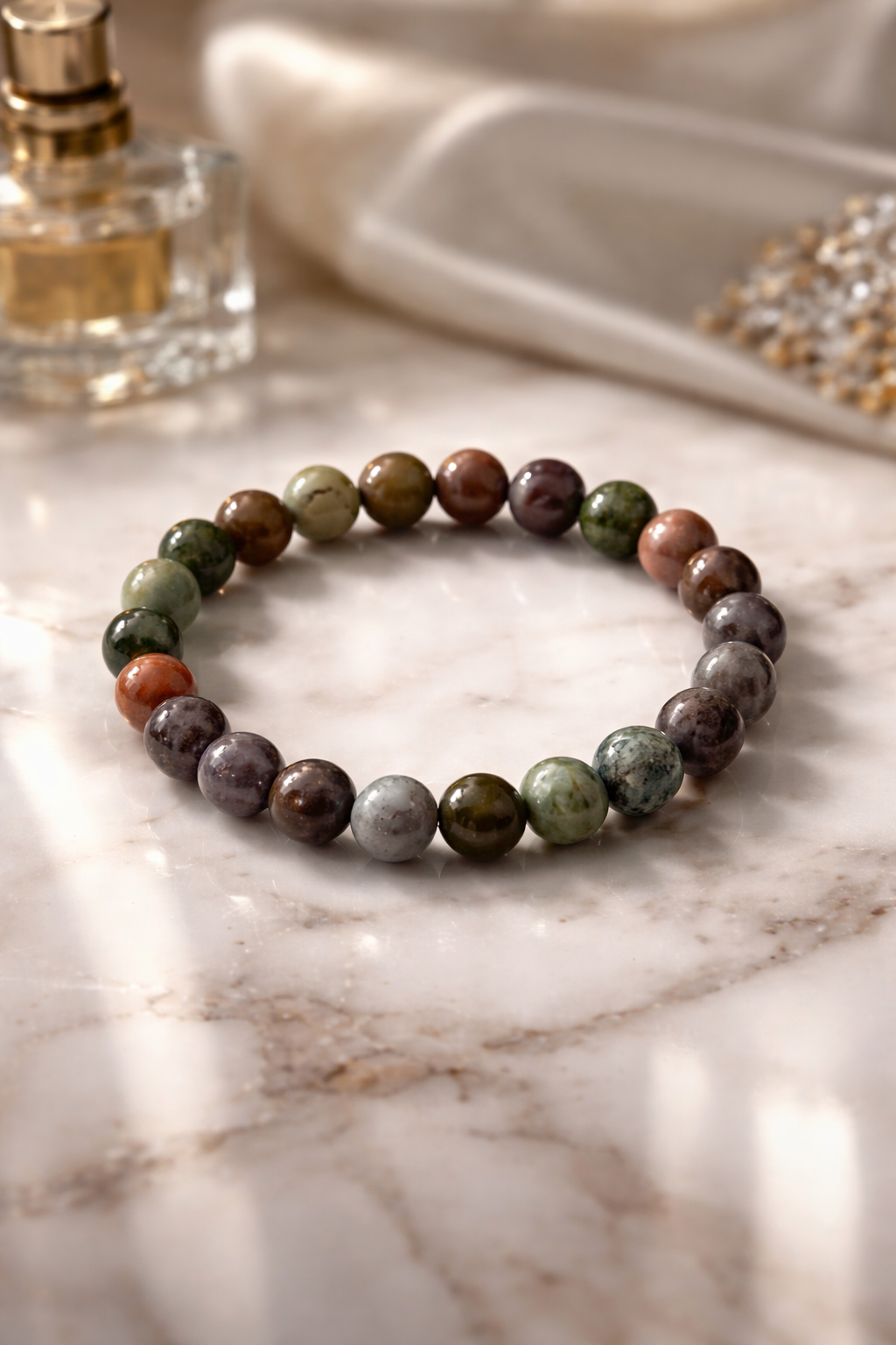 Multicolor Agate Bracelet 8mm, Men’s Luxury Bead Bracelet, Boho Natural Bead Bracelet