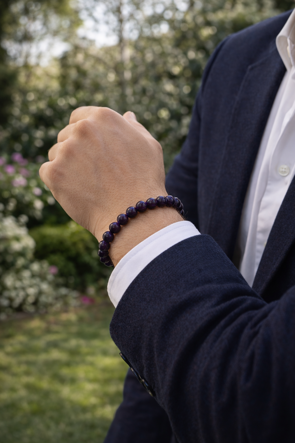 Men’s Amethyst Bracelet, Modern Gemstone Bracelet, Minimalist Amethyst Bracelet