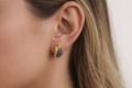 Gold Pave Blue Earrings, Modern Gold Blue Stud Hoops, Chic Sapphire Huggies