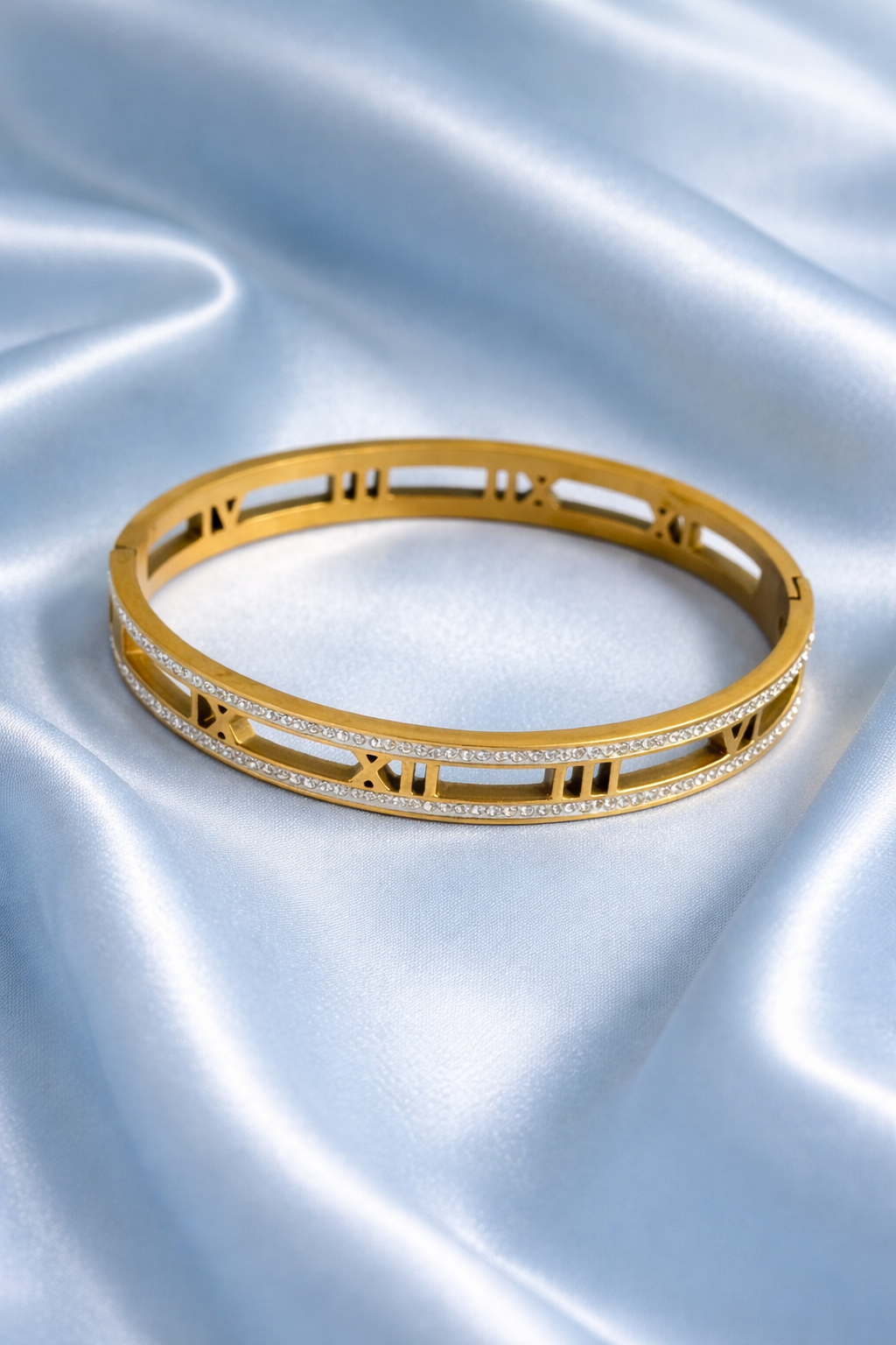Gold Roman Numeral Bangle, Luxury Gold Statement Bangle, Modern Roman Numeral Cuff