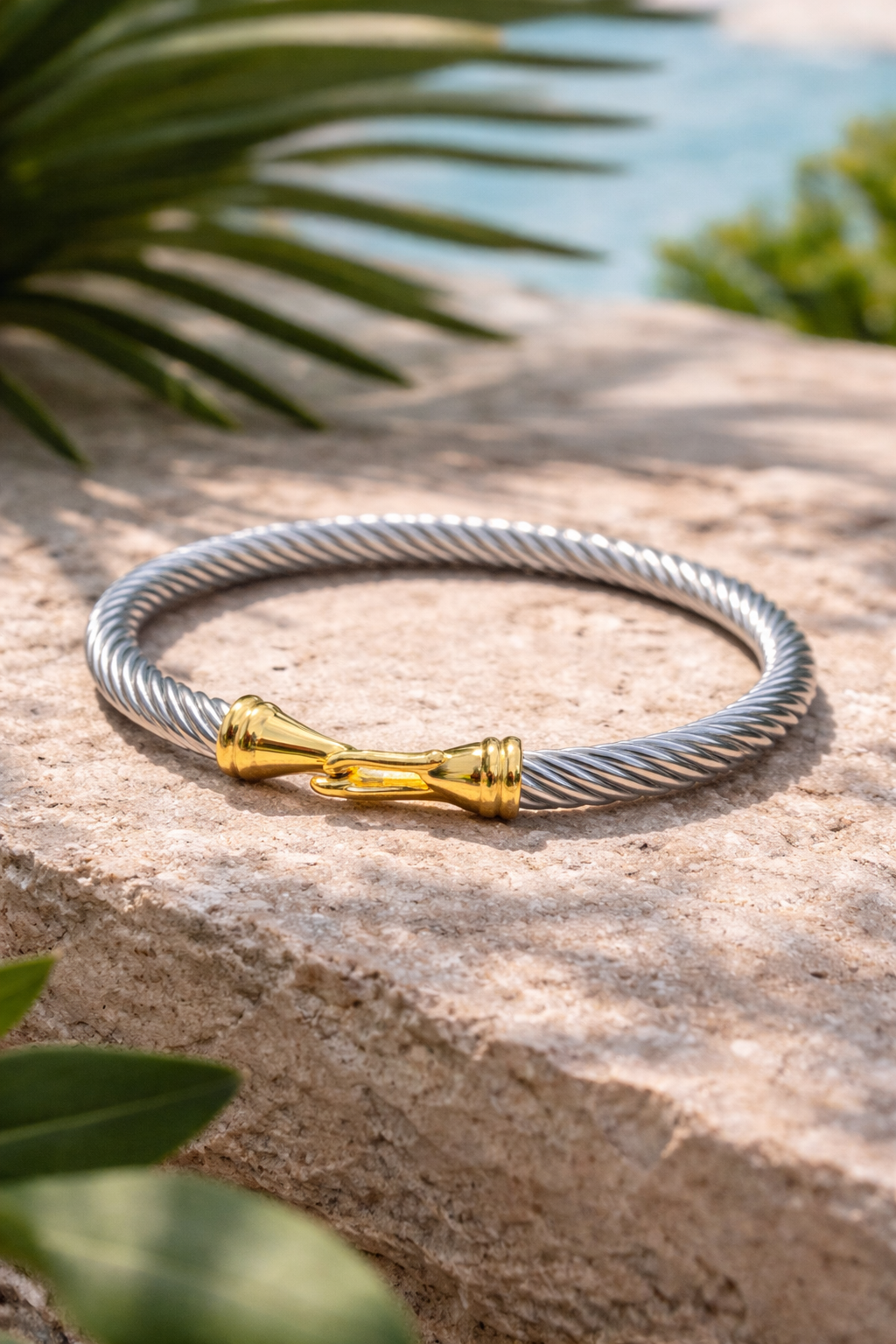 Two-Tone Twist Bracelet, Classic Twist Bracelet,Sophisticated Silver Cuff