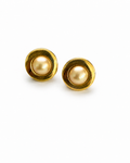 Vintage Golden Pearl Stud Earrings, Classic Vintage Pearl Stud Earrings