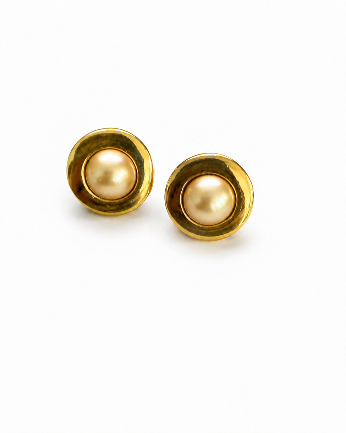 Vintage Golden Pearl Stud Earrings, Classic Vintage Pearl Stud Earrings