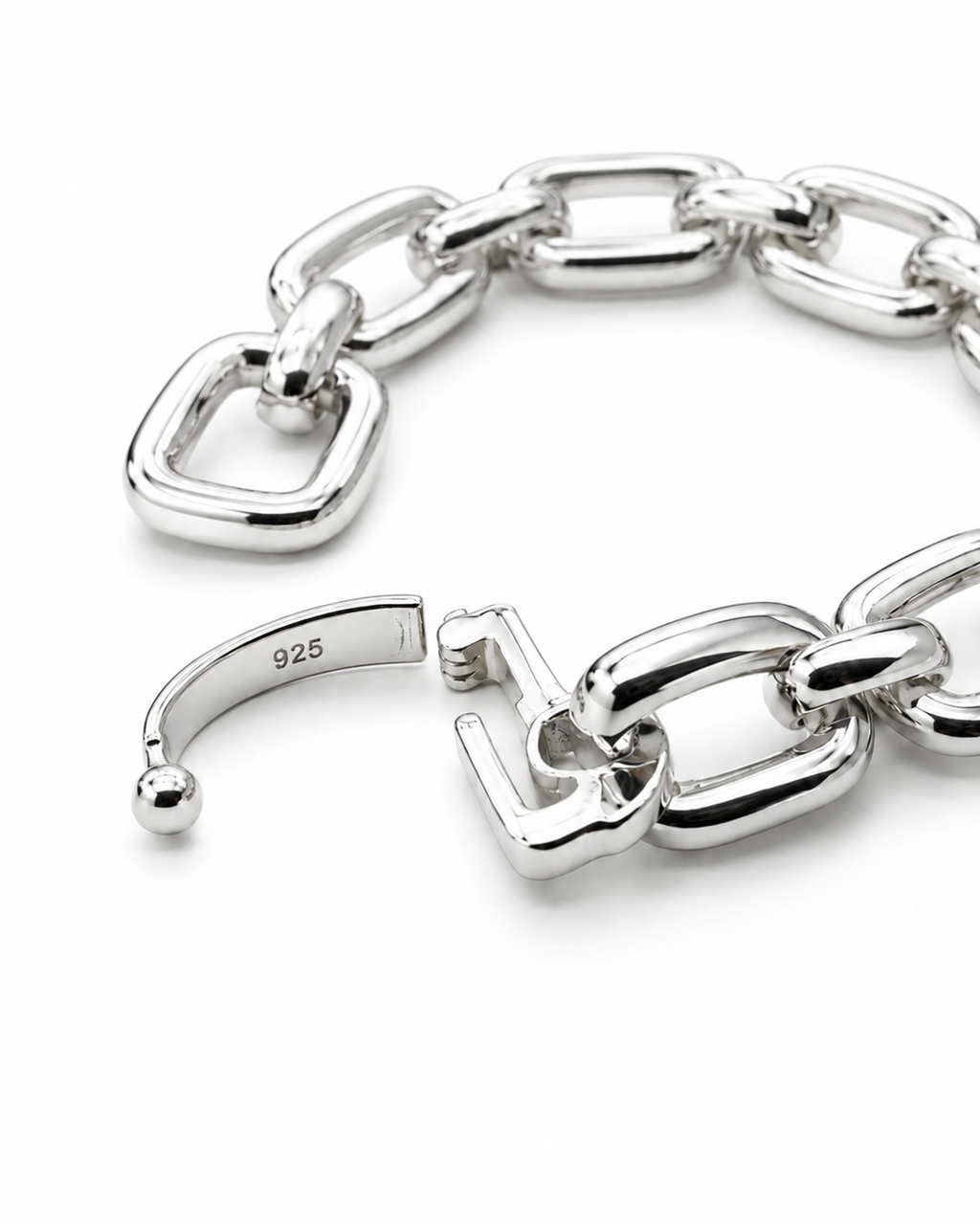 Modern Silver Geometric Link Bracele, Luxury Silver Geometric Bracelet