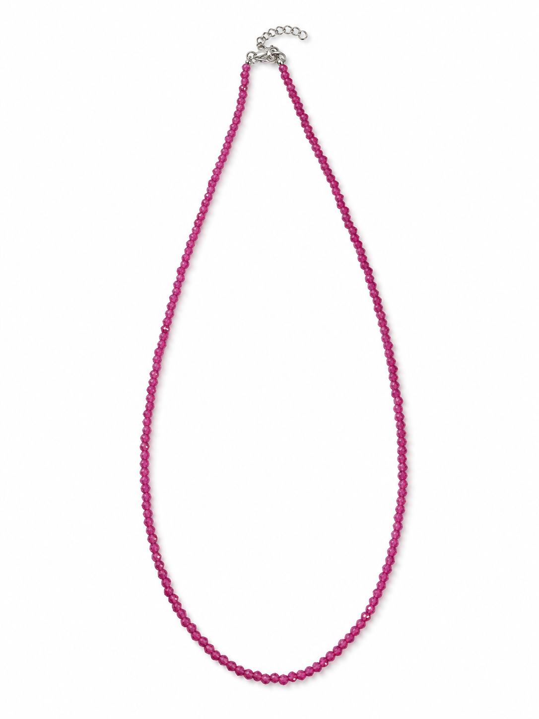 Fuchsia Beaded Necklace, Delicate Pink Faceted Bead Necklace,