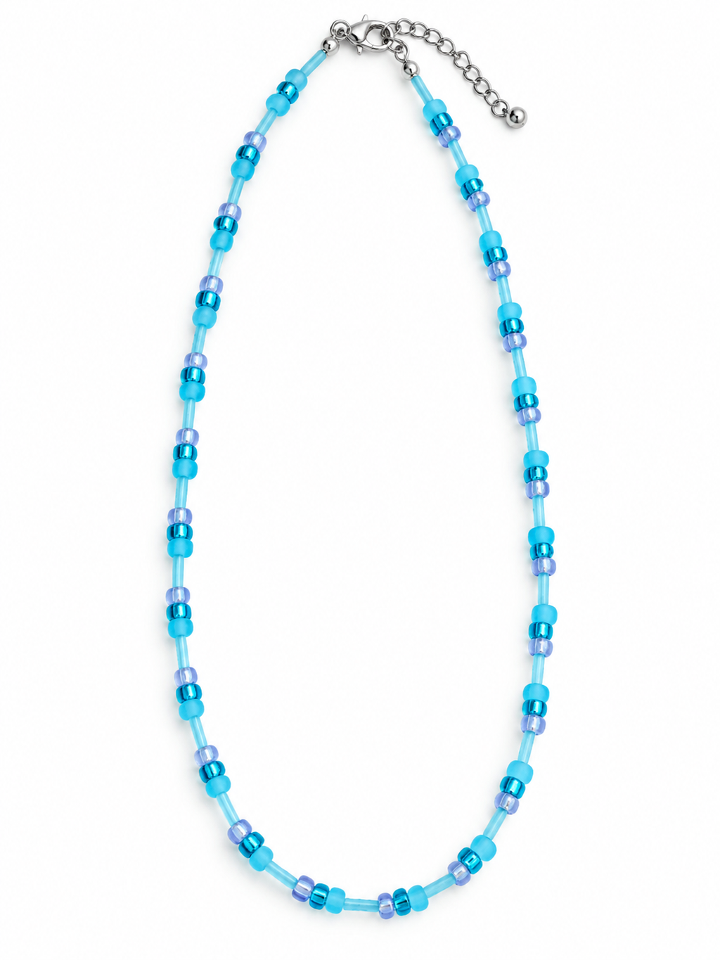 Blue Glass Bead Necklace, Delicate Aqua Glass Beaded Necklace,