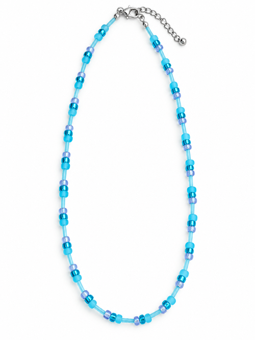 Blue Glass Bead Necklace, Delicate Aqua Glass Beaded Necklace,