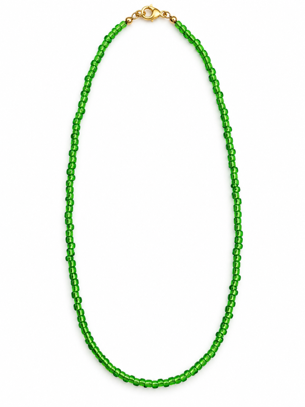 Green Glass Bead Necklace, Minimalist Green Bead Necklace with Gold-Tone Clasp