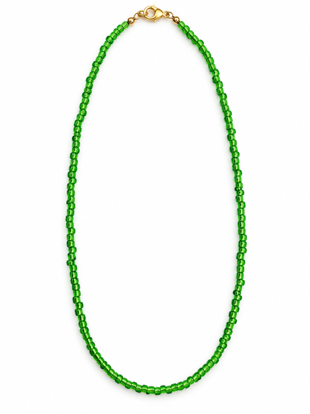Green Glass Bead Necklace, Minimalist Green Bead Necklace with Gold-Tone Clasp