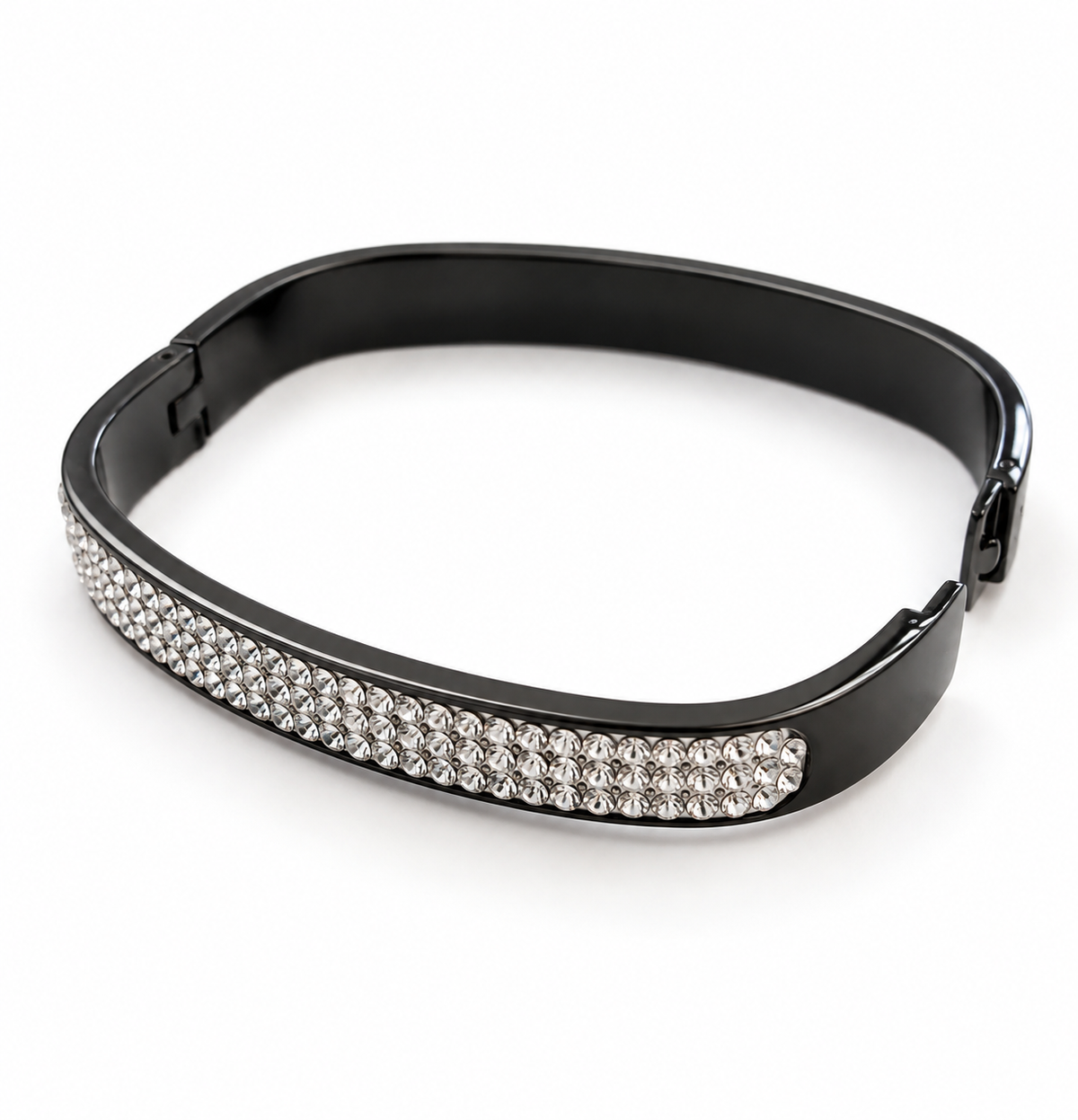 Luxury Black Stainless Steel Zircon Bracelet, Black Stainless Steel Bangle with Mother-of-Pearl & Zircons